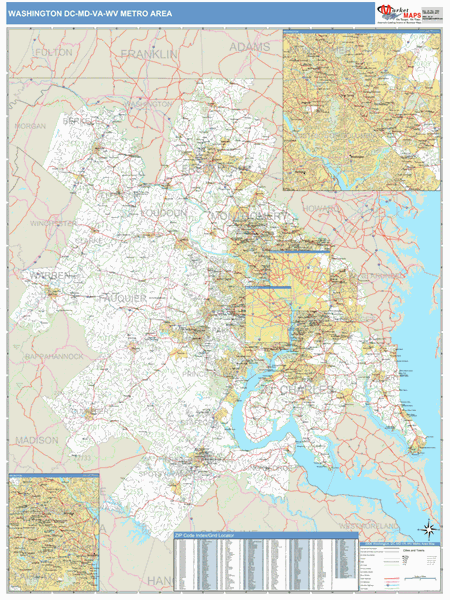 Washington Arlington Alexandria Va Metro Area Wall Map Basic Style By Marketmaps Mapsales 7461